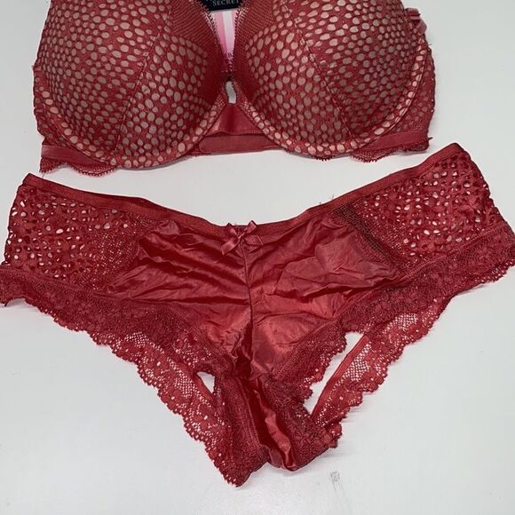 🔥VICTORIA SECRET BRA Very Sexy Set 2pc PUSH-UP SZ32D /M open back cheeky pink - Picture 5 of 10